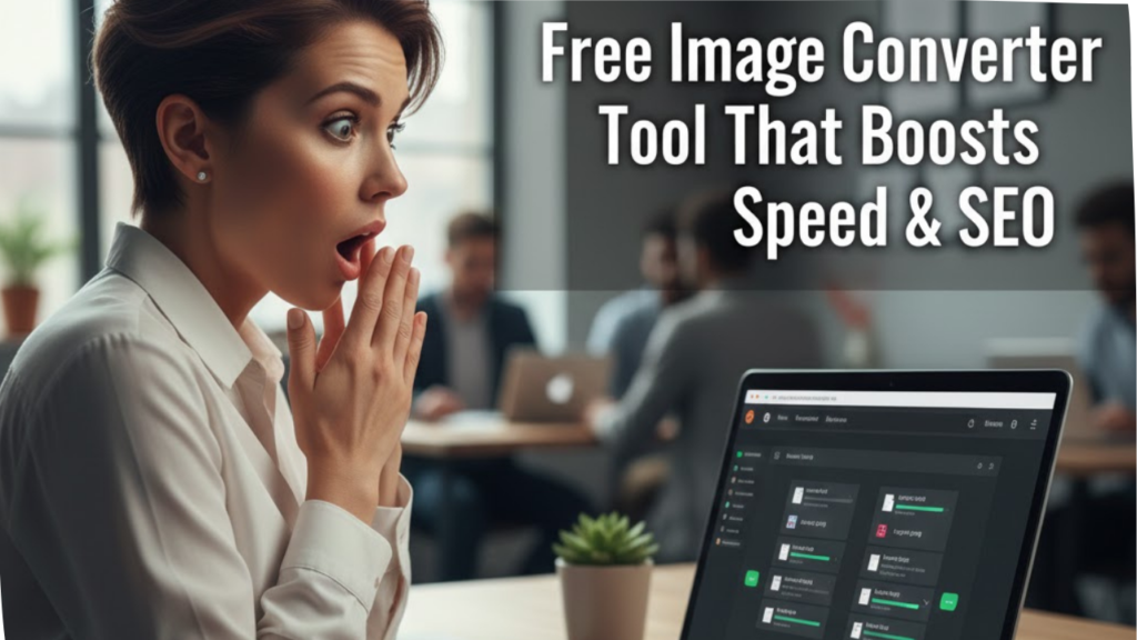 Shocked woman looking at a laptop showing a free image converter tool that boosts website speed and SEO performanceShocked woman looking at a laptop showing a free image converter tool that boosts website speed and SEO performanceShocked woman looking at a laptop showing a free image converter tool that boosts website speed and SEO performance